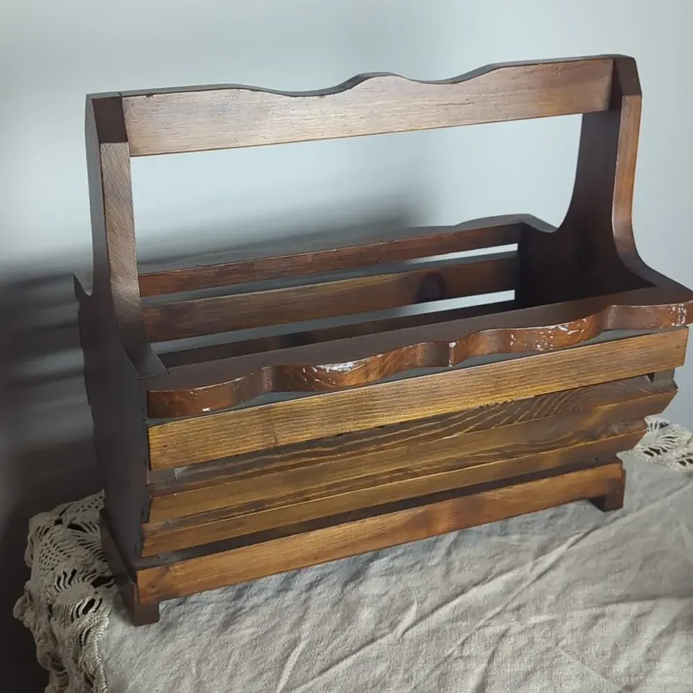 Vintage Solid Wood Mail & Magazine Rack Cottagecore Home Organization
